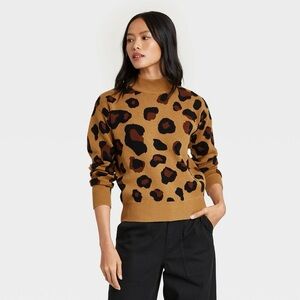 Who What Wear Leopard Print Mock Women's Sweater